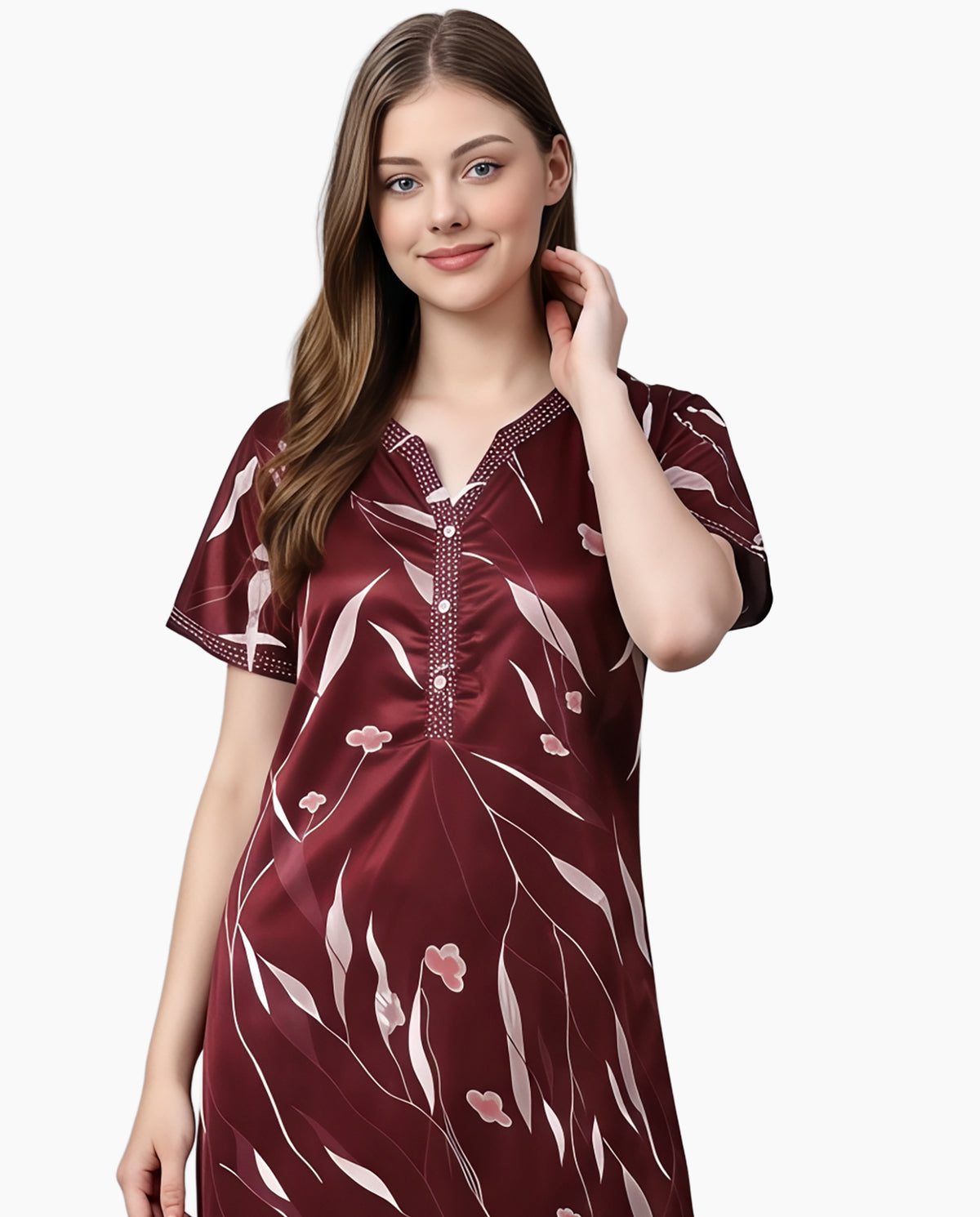 Womens Satin A-Line Nightdress - Dark Sienna