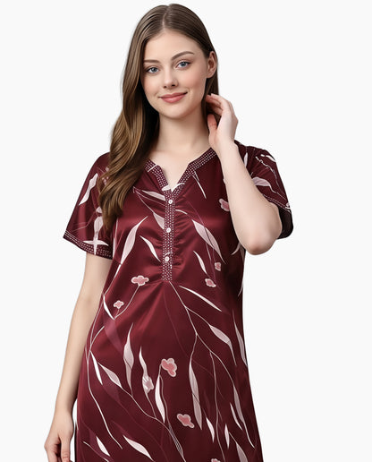Womens Satin A-Line Nightdress - Dark Sienna