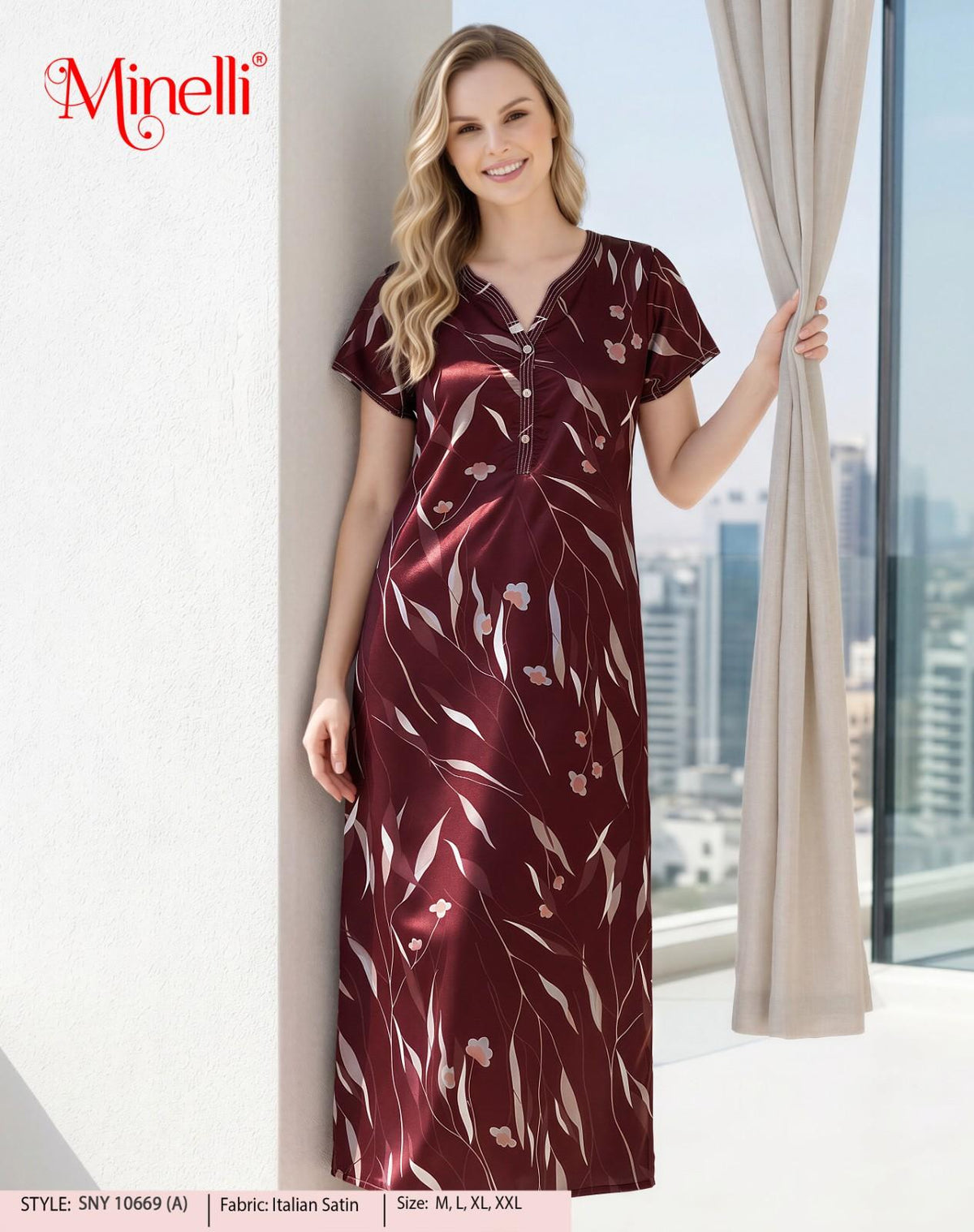 Womens Satin A-Line Nightdress - Dark Sienna