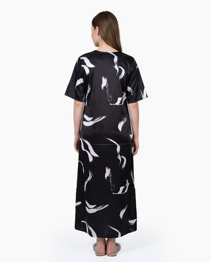 Womens Satin A-Line Nightdress - Black