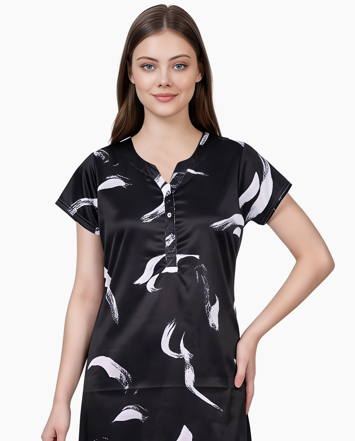 Womens Satin A-Line Nightdress - Black