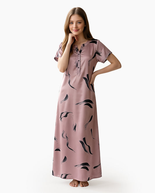 Womens Satin A-Line Nightdress - Pinkish Grey