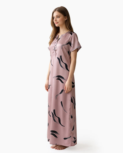 Womens Satin A-Line Nightdress - Pinkish Grey