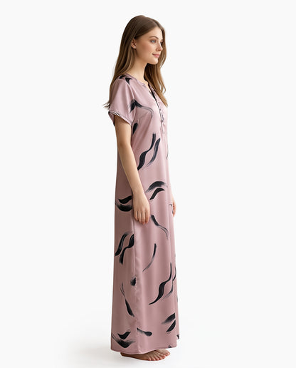 Womens Satin A-Line Nightdress - Pinkish Grey