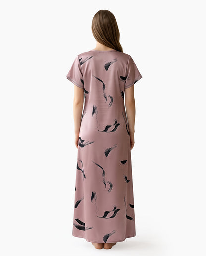 Womens Satin A-Line Nightdress - Pinkish Grey