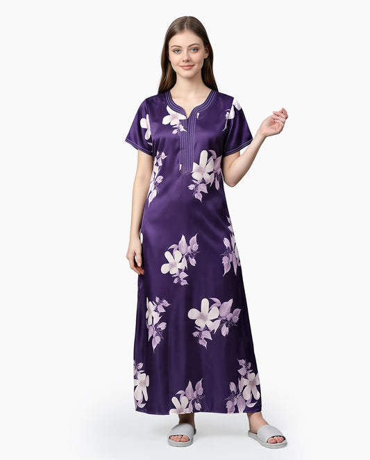 Womens Satin A-Line Nightdress - Plum Purple