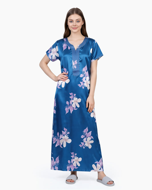 Womens Satin A-Line Nightdress - Regal Blue