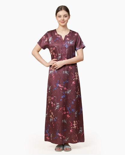 Womens Satin A-Line Nightdress - Congo Brown