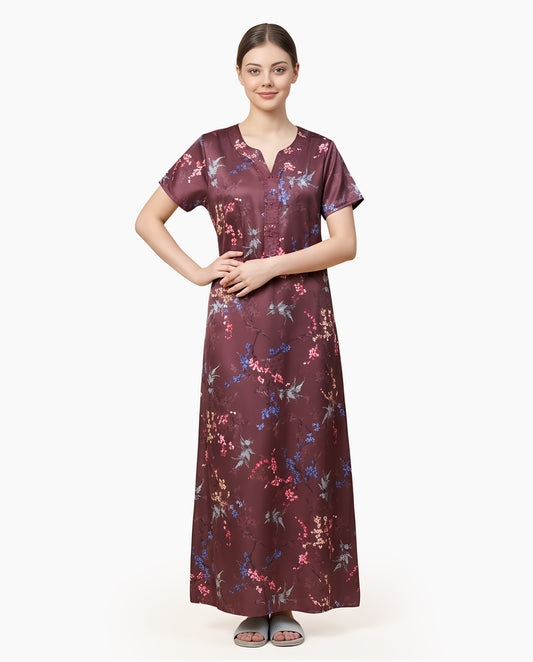 Womens Satin A-Line Nightdress - Congo Brown