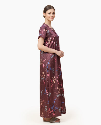 Womens Satin A-Line Nightdress - Congo Brown