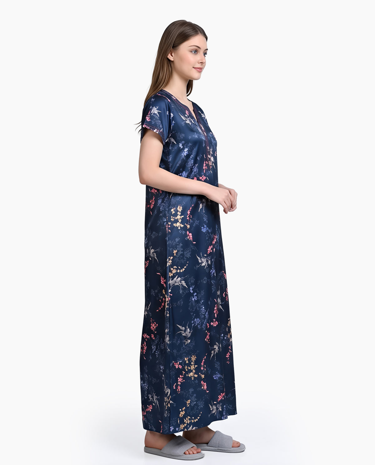 Womens Satin A-Line Nightdress - Metalic Blue
