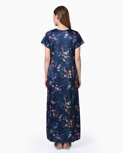 Womens Satin A-Line Nightdress - Metalic Blue