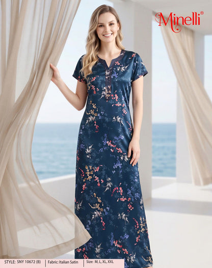 Womens Satin A-Line Nightdress - Metalic Blue