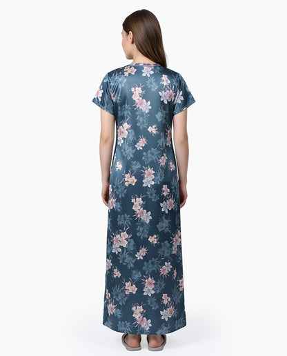 Womens Satin A-Line Nightdress - Blue Dianne