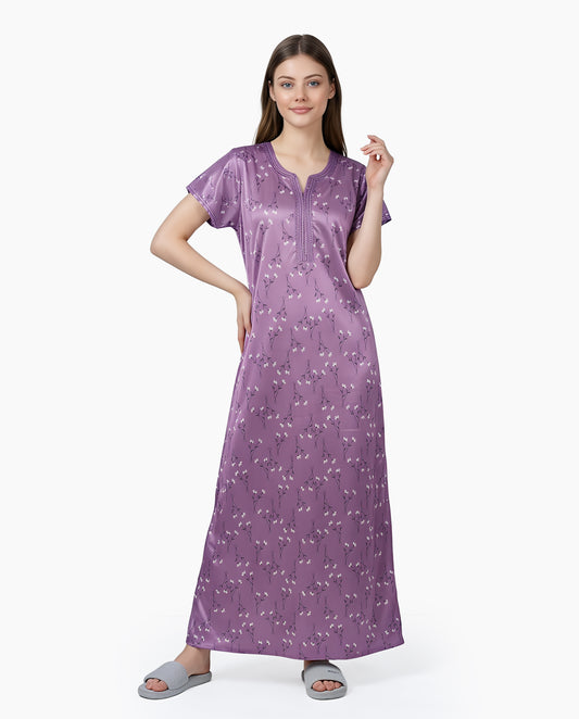 Womens Satin A-Line Nightdress - Viola Purple