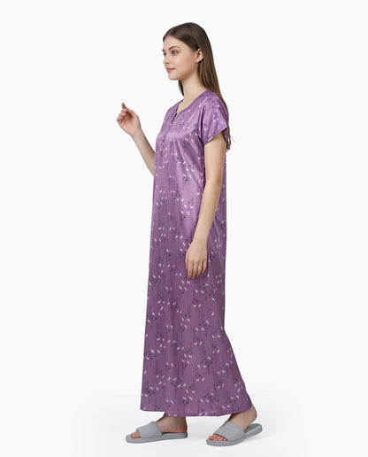 Womens Satin A-Line Nightdress - Viola Purple