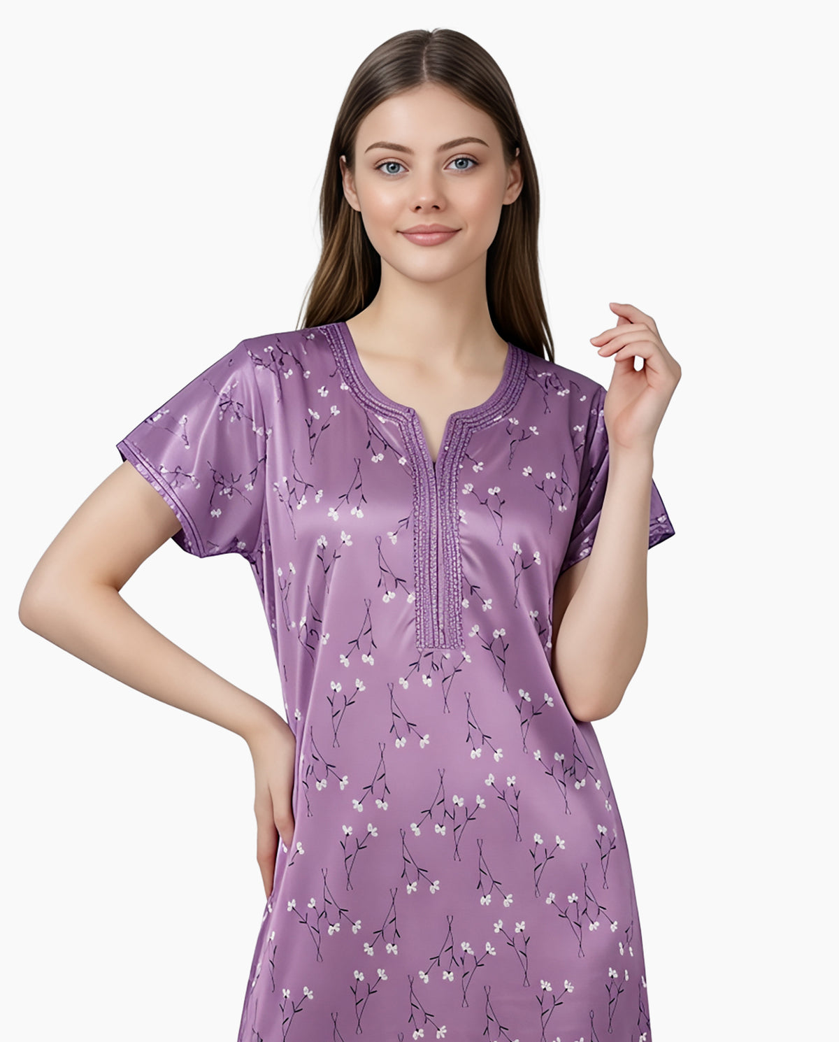 Womens Satin A-Line Nightdress - Viola Purple