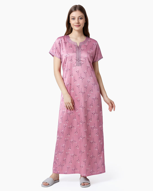 Womens Satin A-Line Nightdress - Cavern Pink