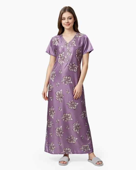 Womens Satin A-Line Nightdress - Greyish Purple