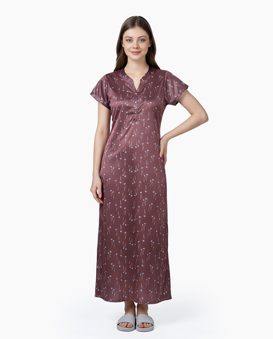 Womens Satin A-Line Nightdress - Congo Brown