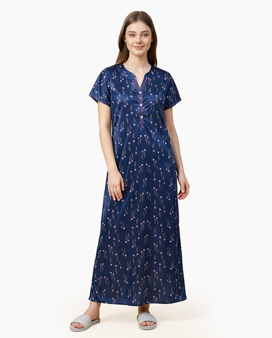 Womens Satin A-Line Nightdress - Nile Blue