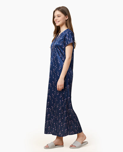 Womens Satin A-Line Nightdress - Nile Blue