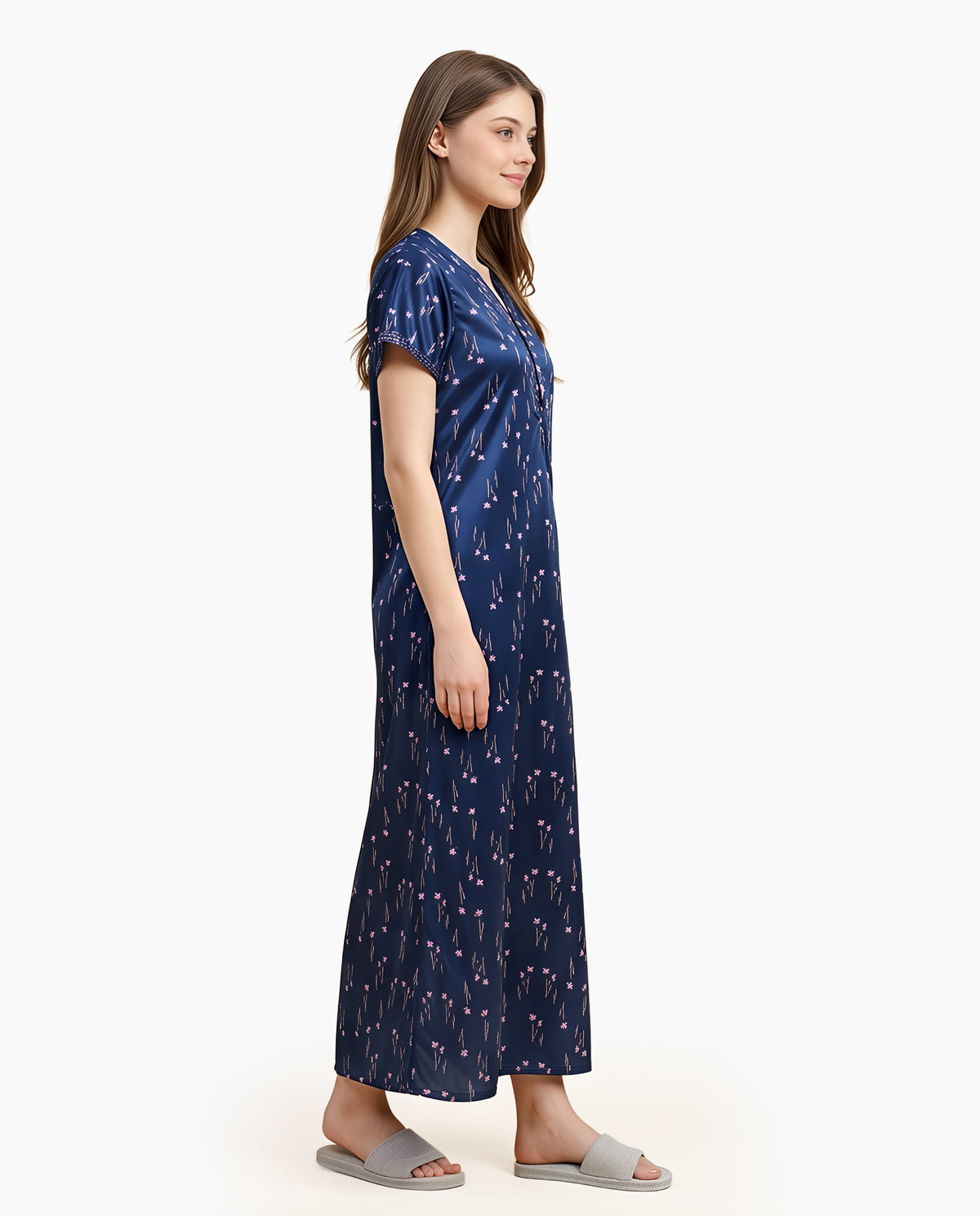 Womens Satin A-Line Nightdress - Nile Blue