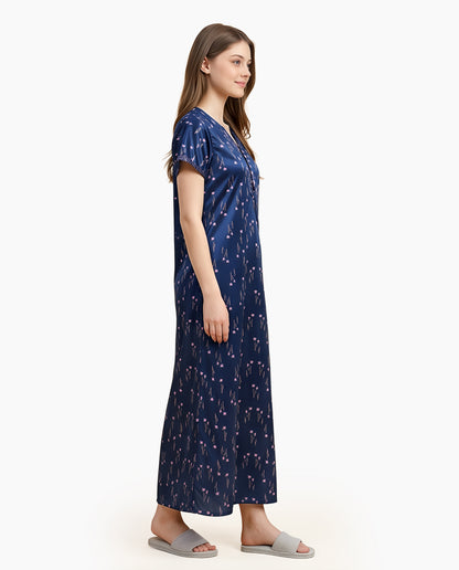 Womens Satin A-Line Nightdress - Nile Blue