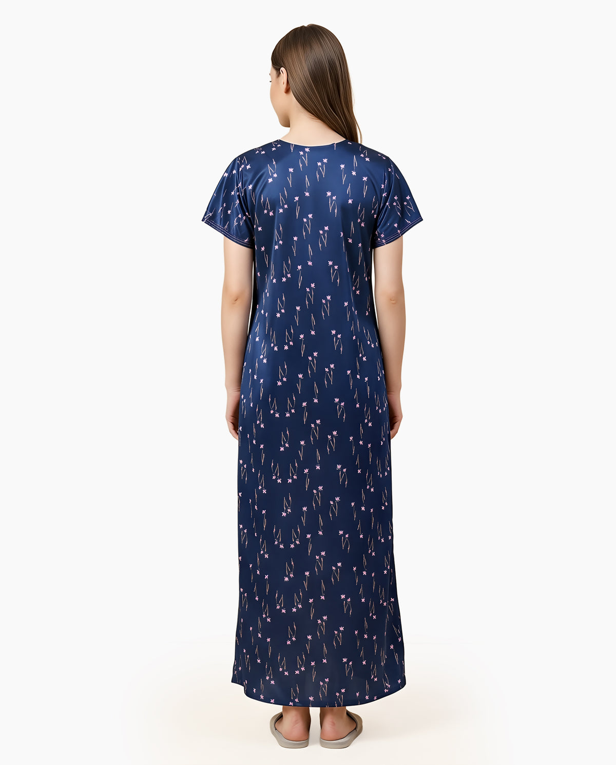 Womens Satin A-Line Nightdress - Nile Blue