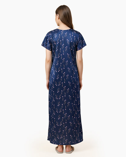 Womens Satin A-Line Nightdress - Nile Blue