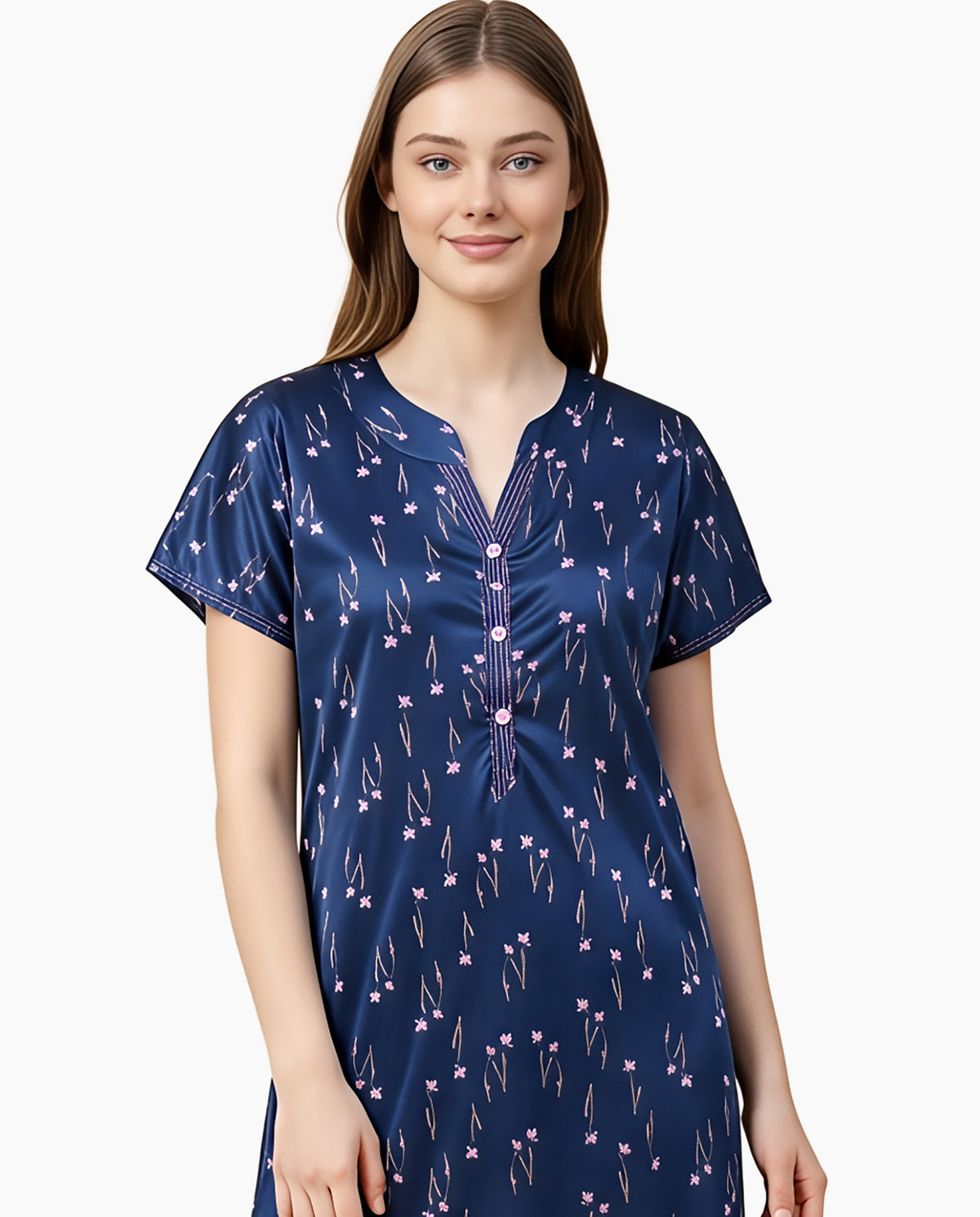 Womens Satin A-Line Nightdress - Nile Blue