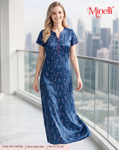 Womens Satin A-Line Nightdress - Nile Blue
