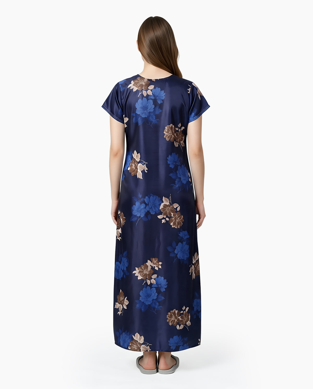 Womens Satin A-Line Nightdress - Navy Blue