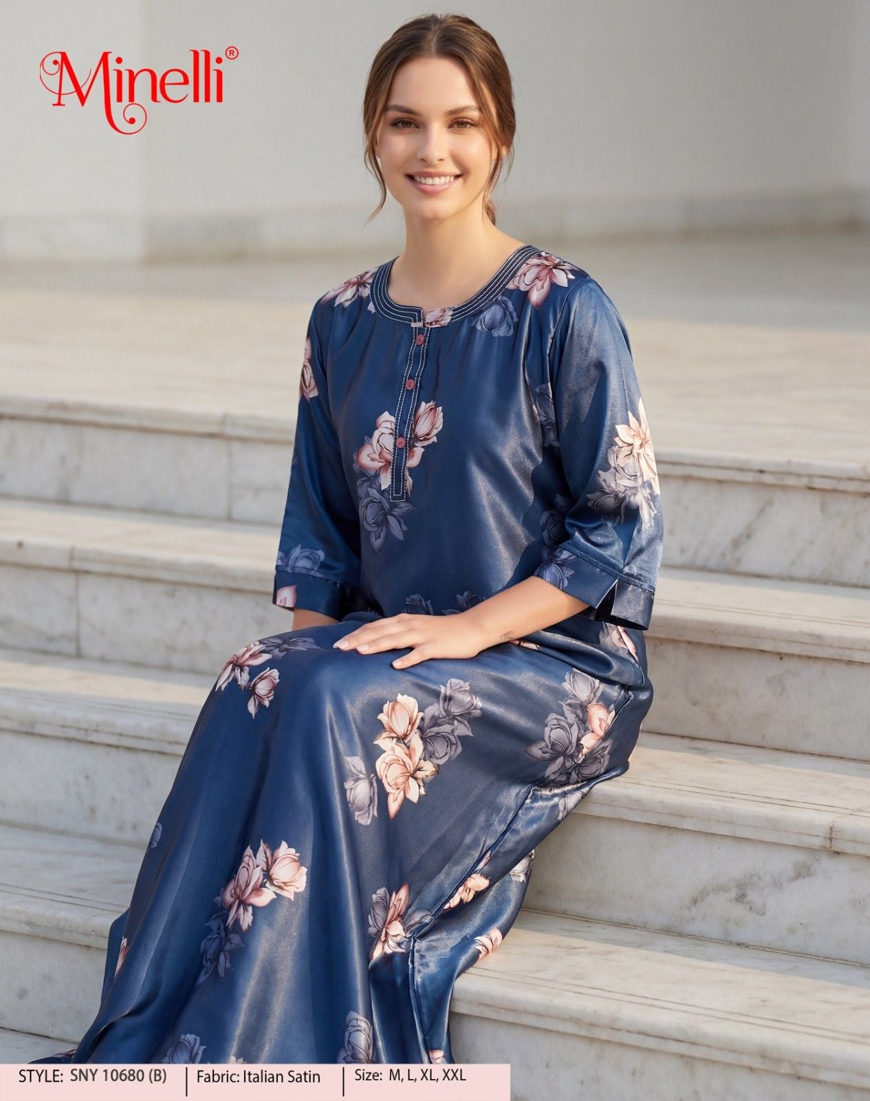 Womens Satin A-Line Nightdress - D.Blue