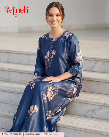Womens Satin A-Line Nightdress - D.Blue