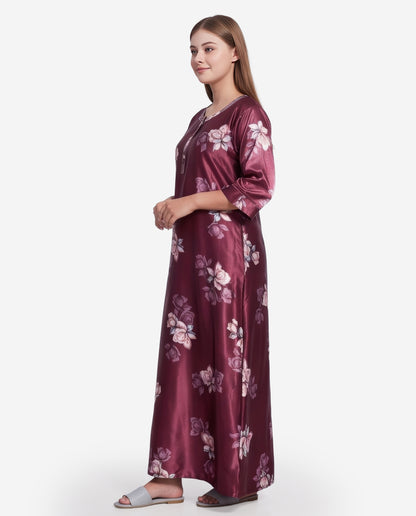 Womens Satin A-Line Nightdress - Maroon