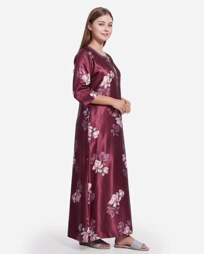 Womens Satin A-Line Nightdress - Maroon