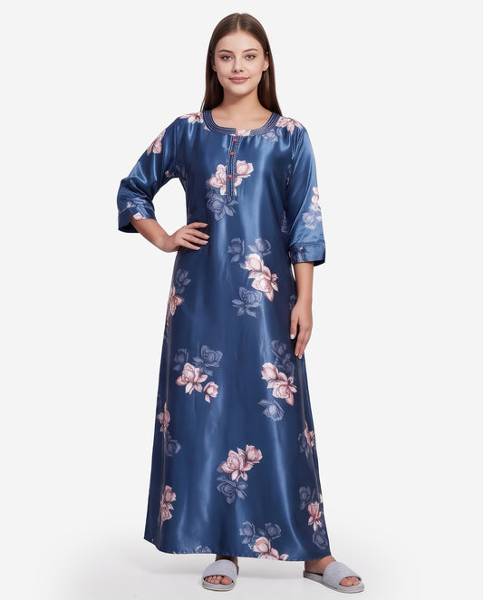 Womens Satin A-Line Nightdress - D.Blue