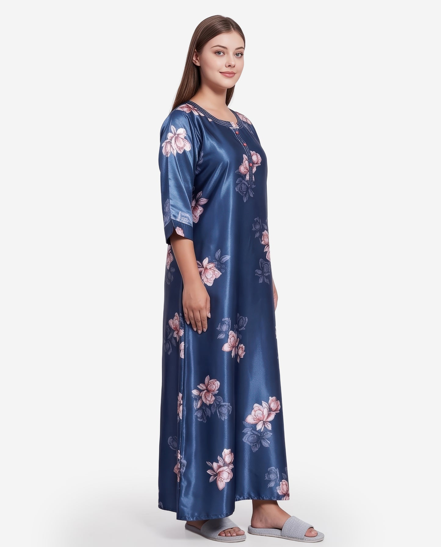 Womens Satin A-Line Nightdress - D.Blue