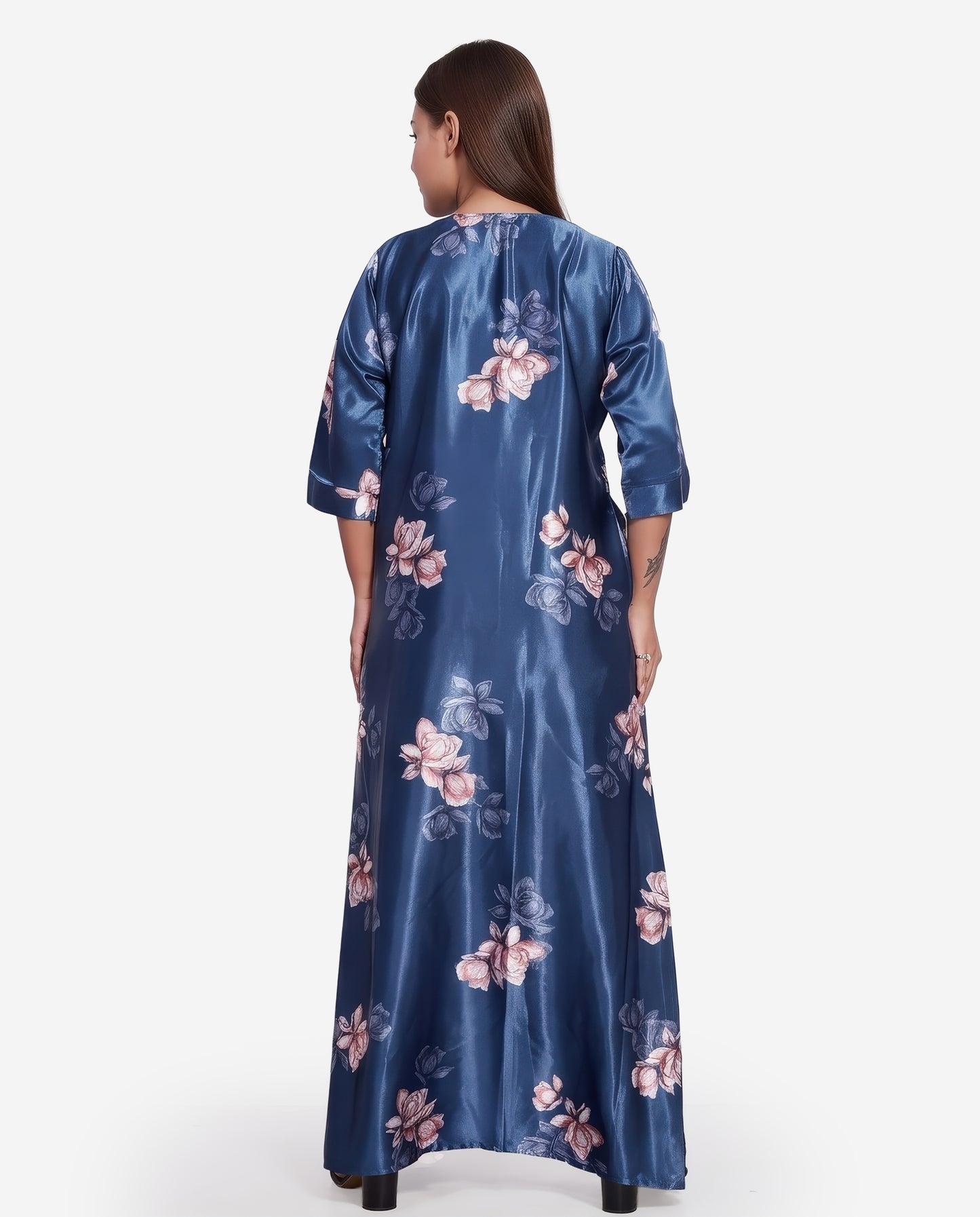 Womens Satin A-Line Nightdress - D.Blue