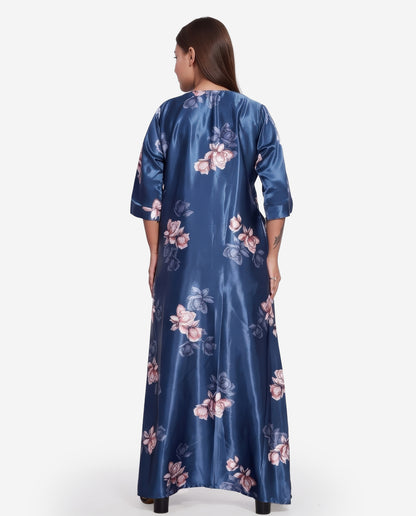 Womens Satin A-Line Nightdress - D.Blue