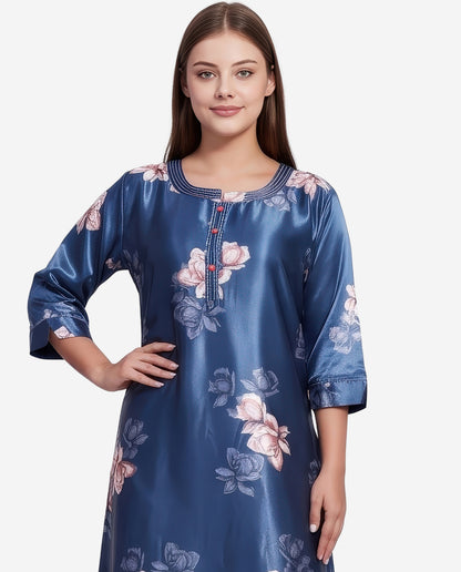 Womens Satin A-Line Nightdress - D.Blue