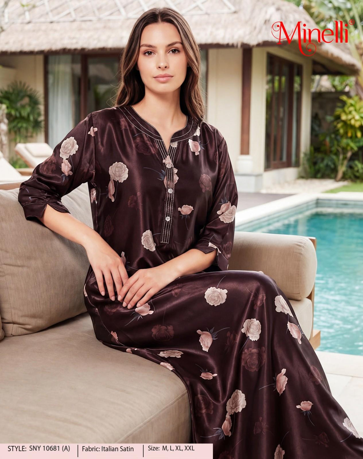 Womens Satin A-Line Nightdress - Coffee Brown