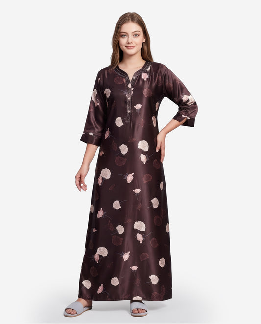 Womens Satin A-Line Nightdress - Coffee Brown