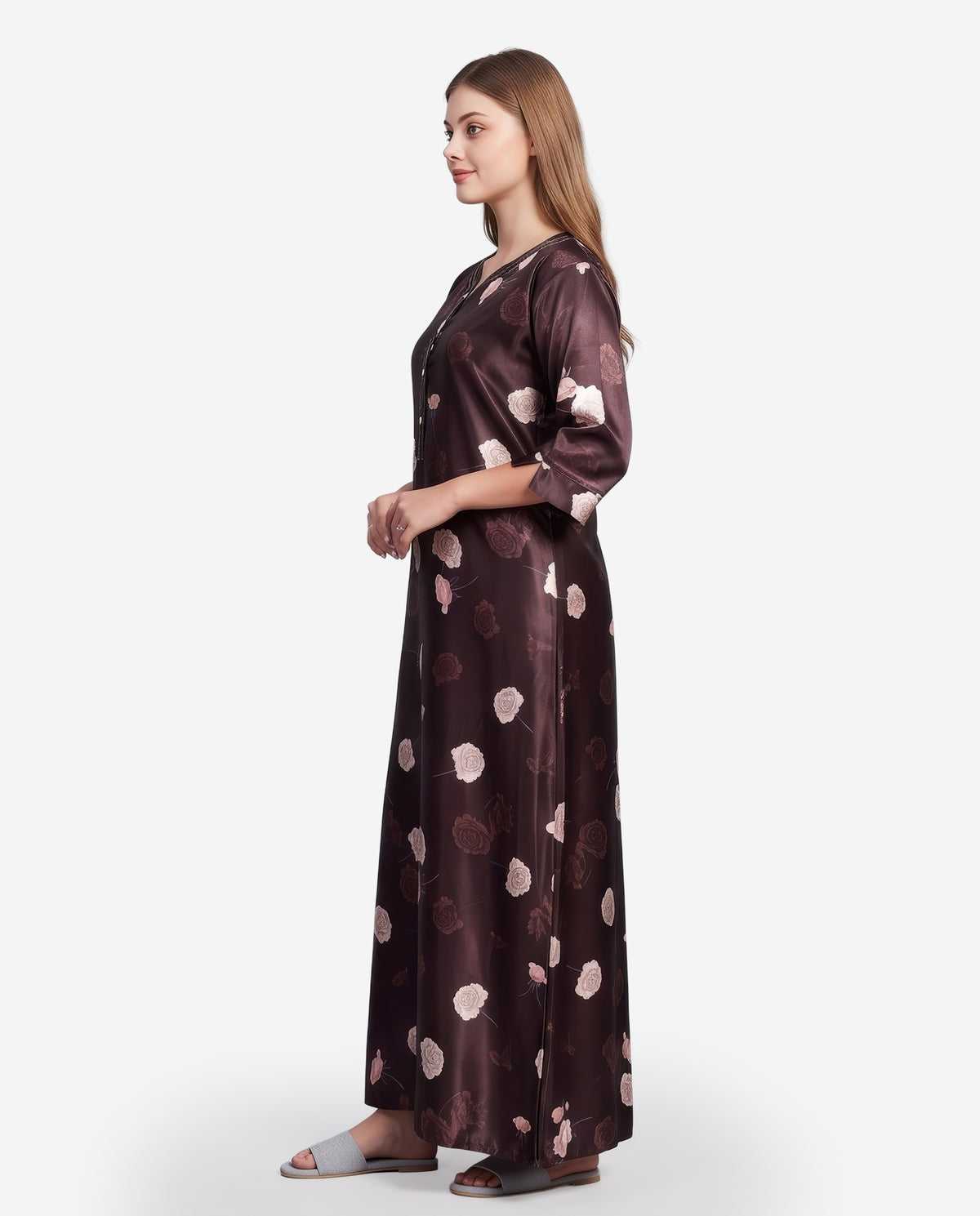 Womens Satin A-Line Nightdress - Coffee Brown