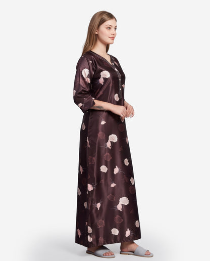 Womens Satin A-Line Nightdress - Coffee Brown