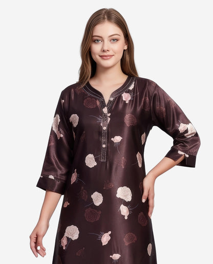 Womens Satin A-Line Nightdress - Coffee Brown