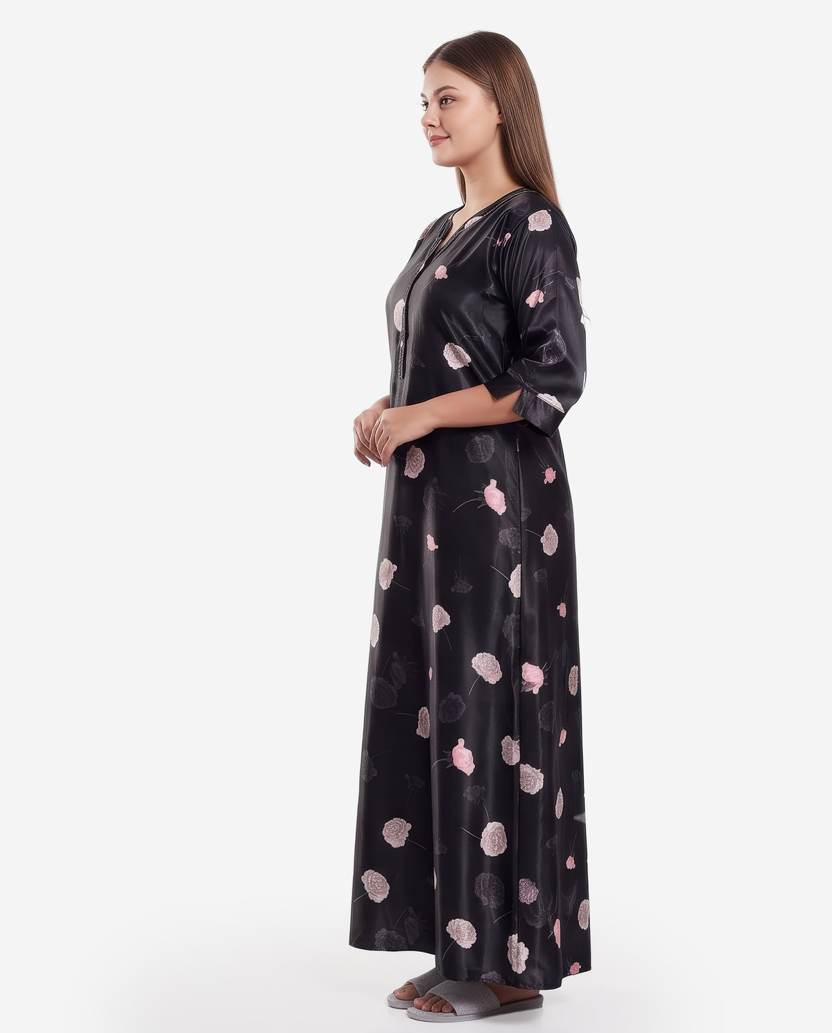 Womens Satin A-Line Nightdress - Black