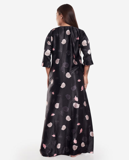 Womens Satin A-Line Nightdress - Black