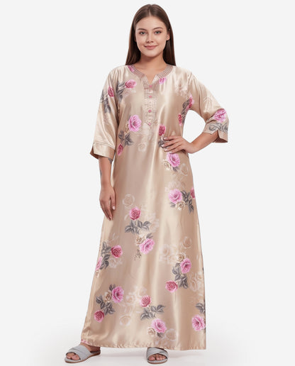 Womens Satin A-Line Nightdress - Beige